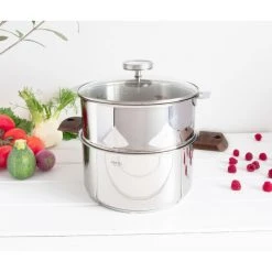 Promo ???? Casserole et Cuit Vapeur Inox Ø 20 cm Anses Noyer Biome Cristel ????