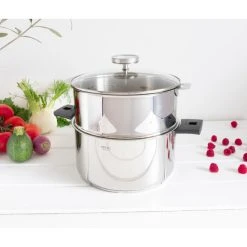 Coupon ???? Casserole et Cuit Vapeur Inox Ø 24 cm Anses Mutine Noir Biome Cristel ????