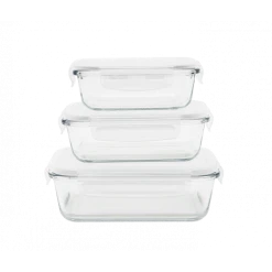 Promo ???? Lot 3 Boîtes de Conservation en Verre Rectangle Pebbly ⌛